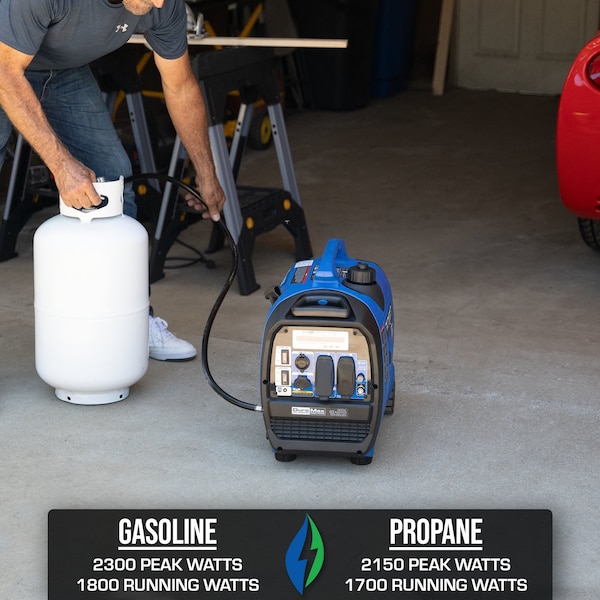 Duromax Portable and Inverter Generator, Gasoline/Liquid Propane, 1,800 W/1,700 W Rated, Recoil Start - XP2300iH