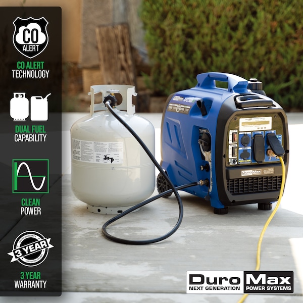 Duromax Portable and Inverter Generator, Gasoline/Liquid Propane, 1,800 W/1,700 W Rated, Recoil Start - XP2300iH