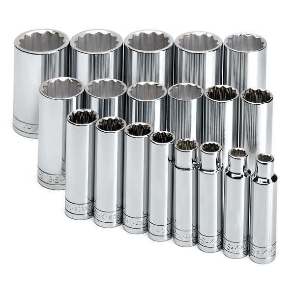 Sk Professional Tools 1/2" Drive Socket Set SAE 19 Pieces 3/8 in to 1 1/2 in , Chrome - 4819-6