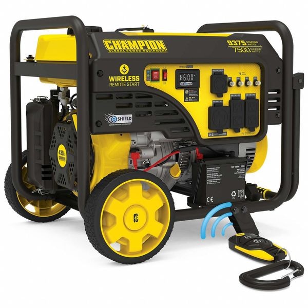 Champion Power Equipment Portable Generator, Gasoline, 7,500 W Rated, 9,375 W Surge, Electric, Recoil, Wireless Remote Start - 201158