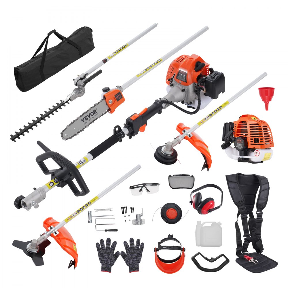 VEVOR 26CC 6-in-1 Multi-Functional Trimming Tools, Gas Hedge Trimmer, Weed Eater, String Trimmer, Brush Cutter, Edger, Pole Saw Chainsaw Pruner with Extension Pole - RQLLJGZJDGNEG55T5V0