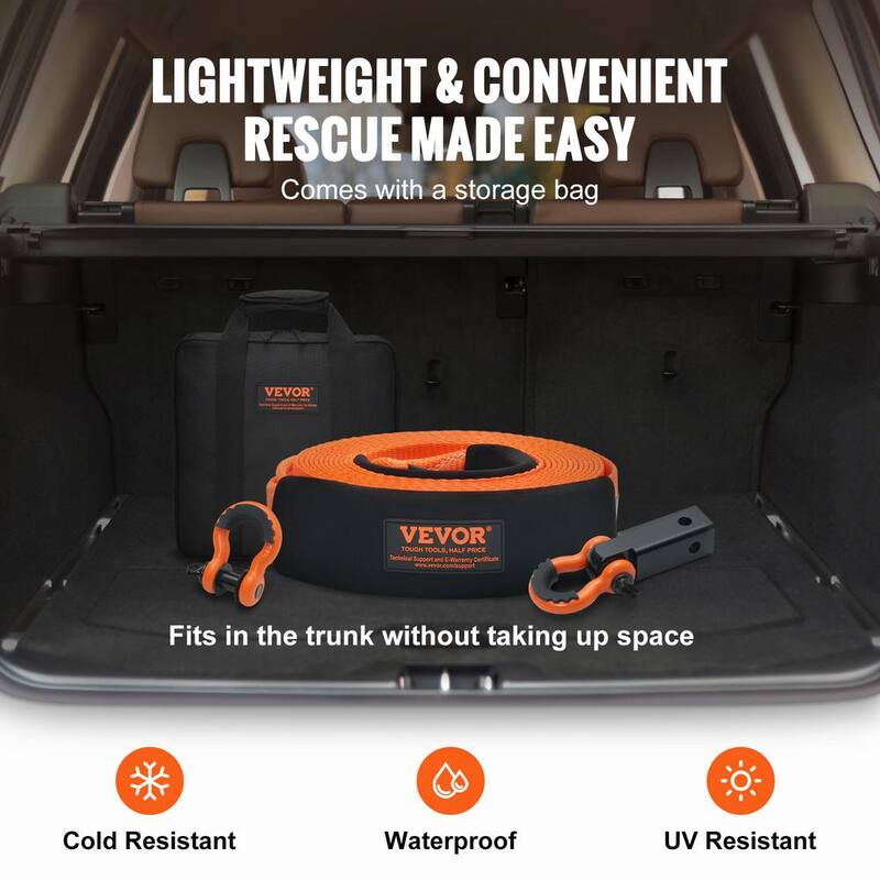 VEVOR 30 in. Recovery Tow Rope 36000lbs. Heavy-Duty Off Road Snatch Strap Extreme Duty Energy Snatch Strap for Jeep Truck ATV - DZNL3IN30FTC2VVOJV0