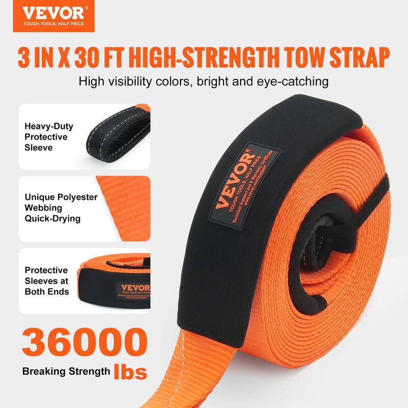 VEVOR 30 in. Recovery Tow Rope 36000lbs. Heavy-Duty Off Road Snatch Strap Extreme Duty Energy Snatch Strap for Jeep Truck ATV - DZNL3IN30FTC2VVOJV0