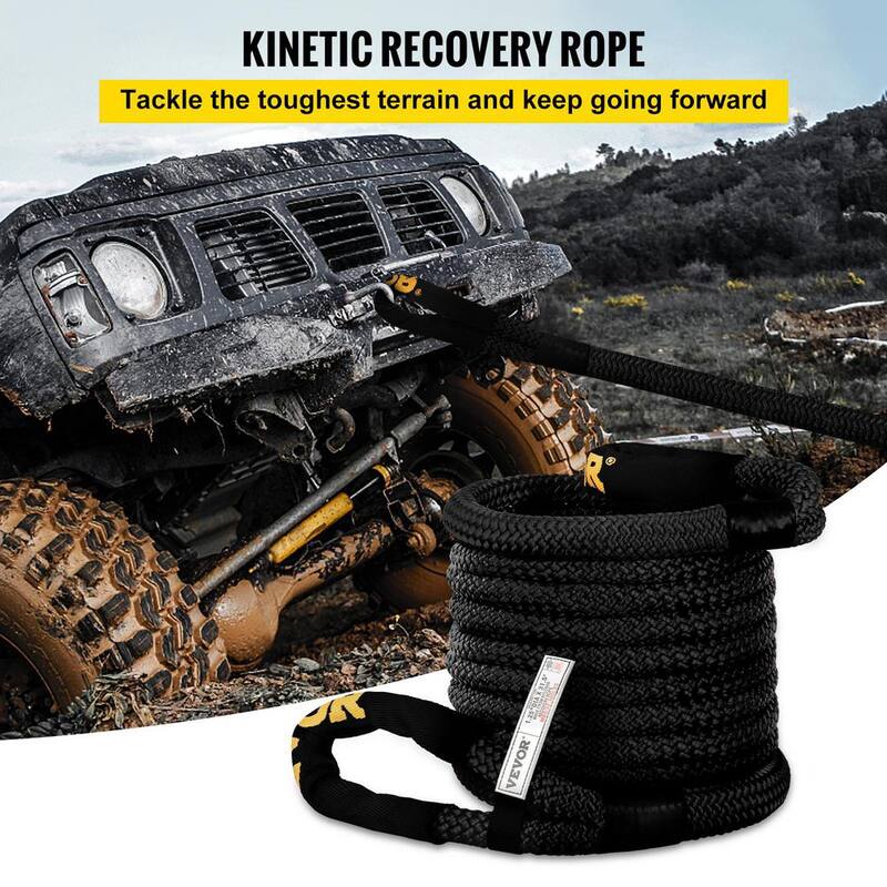 VEVOR 1-1/4 in. x 31.5 ft. Kinetic Recovery Rope 52,300 lbs. Heavy Duty Nylon Double Braided Energy Tow Rope w/Carry Bag,Black - JYSBHS5230032TQEEV0