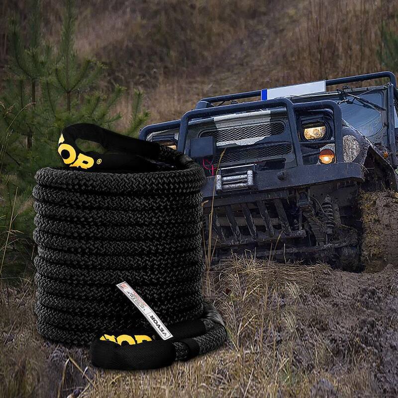 VEVOR 1-1/4 in. x 31.5 ft. Kinetic Recovery Rope 52,300 lbs. Heavy Duty Nylon Double Braided Energy Tow Rope w/Carry Bag,Black - JYSBHS5230032TQEEV0