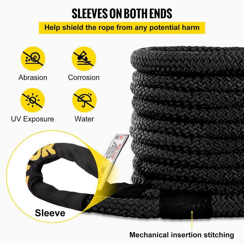 VEVOR 1-1/4 in. x 31.5 ft. Kinetic Recovery Rope 52,300 lbs. Heavy Duty Nylon Double Braided Energy Tow Rope w/Carry Bag,Black - JYSBHS5230032TQEEV0