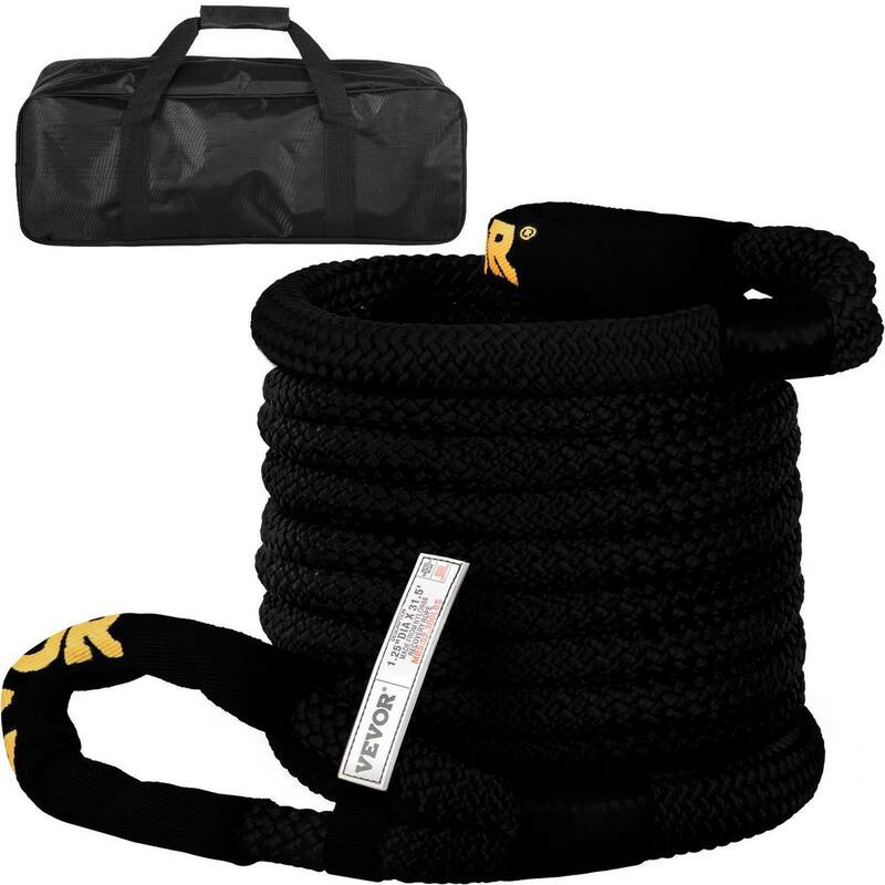 VEVOR 1-1/4 in. x 31.5 ft. Kinetic Recovery Rope 52,300 lbs. Heavy Duty Nylon Double Braided Energy Tow Rope w/Carry Bag,Black - JYSBHS5230032TQEEV0