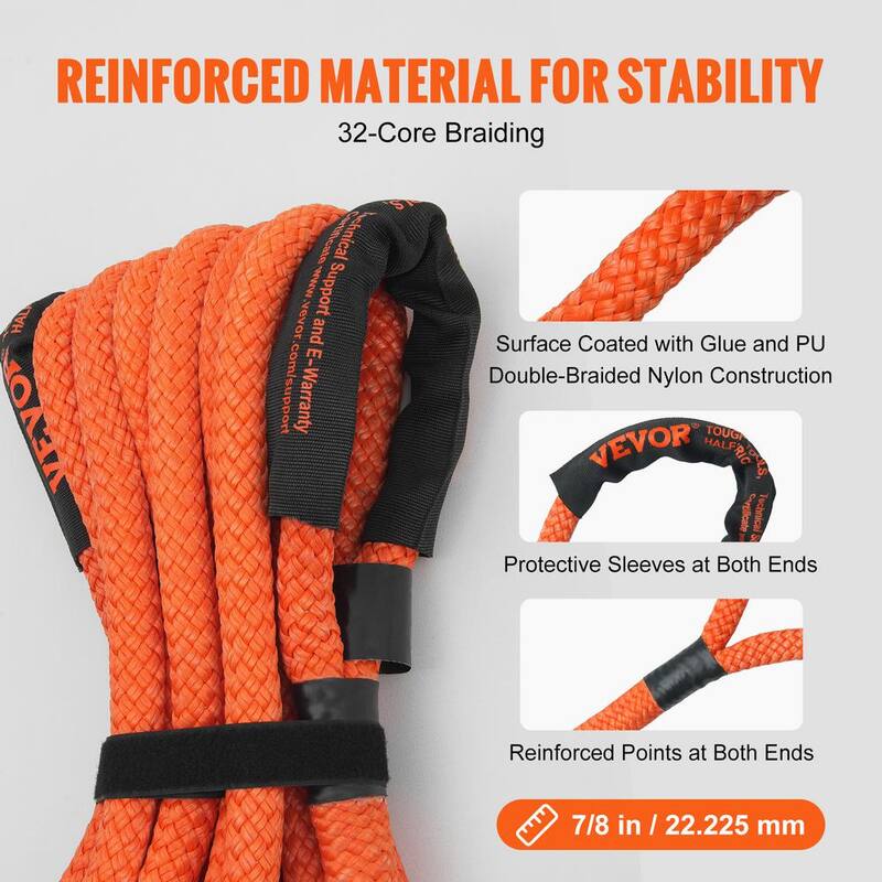VEVOR 30 in. Recovery Tow Rope 30,580 lbs. Winch Strap Heavy-Duty Off Road Snatch Strap with 2 Shackles Energy Snatch Strap - SZNL30FT0875A8C5FV0