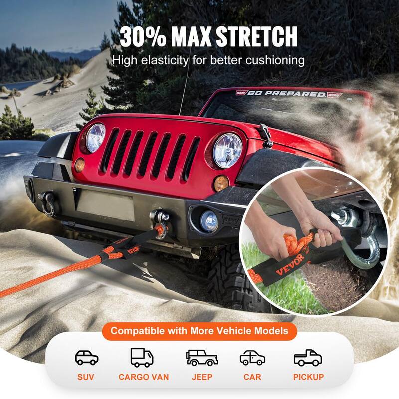VEVOR 30 in. Recovery Tow Rope 30,580 lbs. Winch Strap Heavy-Duty Off Road Snatch Strap with 2 Shackles Energy Snatch Strap - SZNL30FT0875A8C5FV0