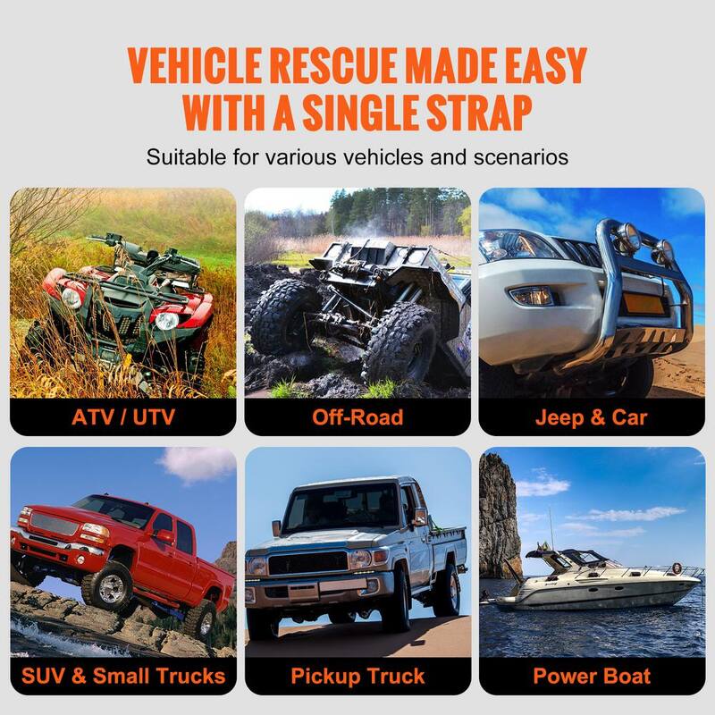 VEVOR 30 in. Recovery Tow Rope 30,580 lbs. Winch Strap Heavy-Duty Off Road Snatch Strap with 2 Shackles Energy Snatch Strap - SZNL30FT0875A8C5FV0