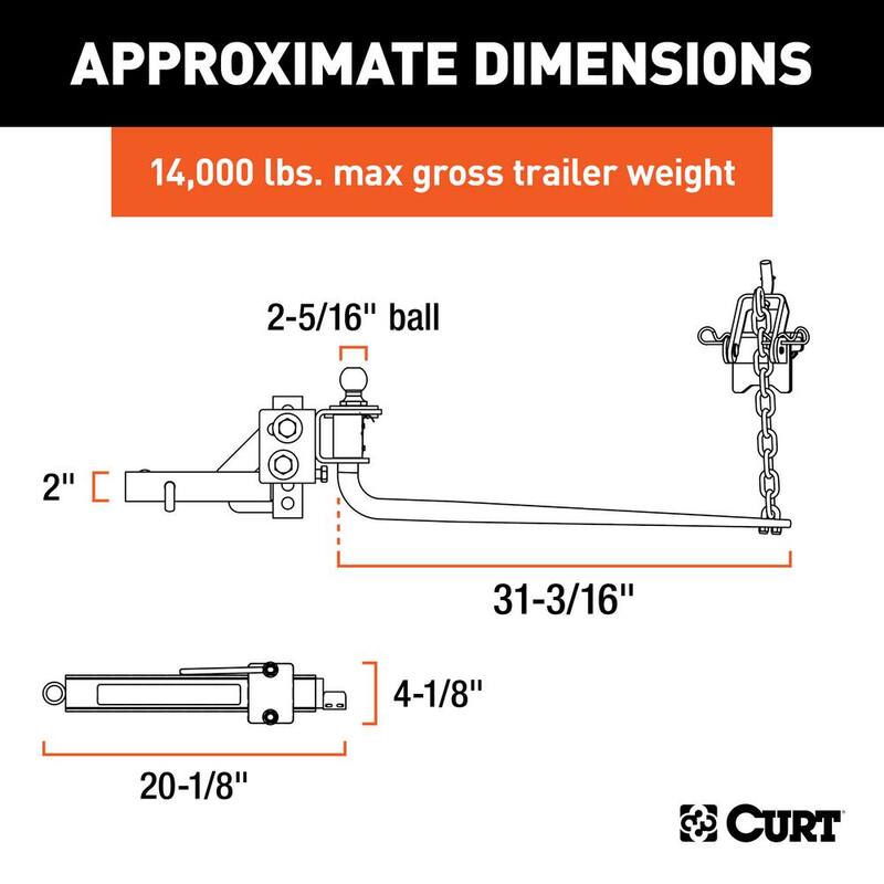 CURT MV Round Bar Weight Distribution Hitch Kit, 2in., Universal (10K - 14K lbs., 31-3/16 in. Bars) - 17063