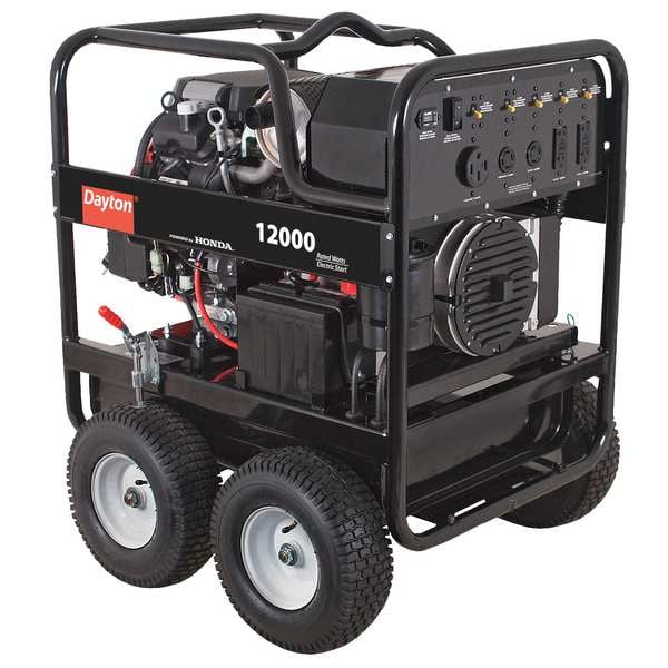 Dayton Portable Generator, Gasoline, 12,000 W Rated, 19,600 W Surge, Electric Start, 120/240V AC, 100/50 A - GEN-14000-1GHE