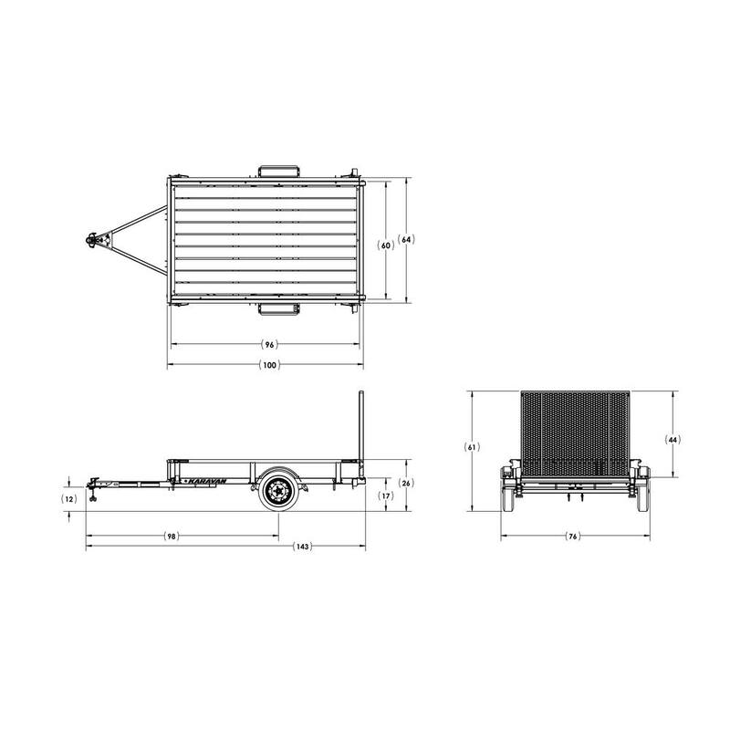 Karavan 5 ft. x 8 ft. Wood Floor Utility Trailer Kit w/Patented Drop Down Rail System - KHD-2000-60-8-HD