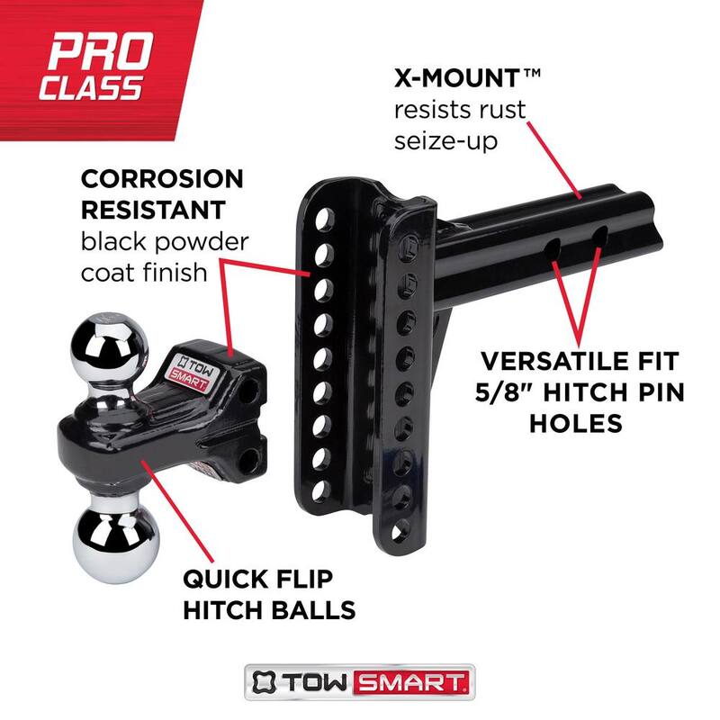 TowSmart Class V, 14,000 lbs. 5-1/2 in. Drop to 5-1/2 in. Rise, Adjustable X-Mount Trailer Hitch Dual Ball Mount - 9455