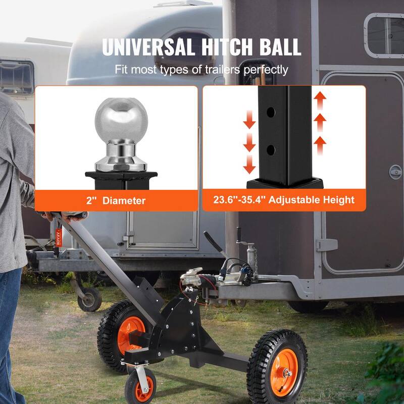 VEVOR Adjustable Trailer Dolly 1500 lbs. Trailer Mover with 23.6 - 35.4 in. Height and 2 in. Ball for Moving Car, RV, Trailer - TYSDQYCB1500325WUV0