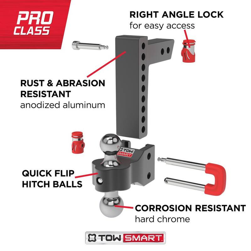 TowSmart Class V, 12,500 lbs. 6 in. Drop to 6 in. Rise, Adjustable Trailer Hitch Dual Ball Mount - 9506