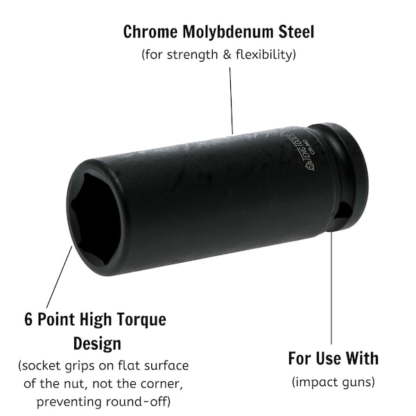 Teng Tools 1/2" Drive 6 Point Deep Metric 30mm Impact Socket - 920630N