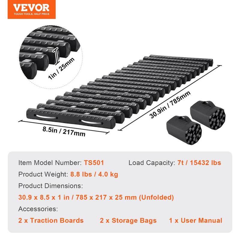 VEVOR 7TON Traction Boards with TPR Material, Recovery Boards for Off-road Vehicles/Cars/Pickups/SUVs/RVs, Pair Tire Mats - QCTKBLDS2JZDPQ3J6V0