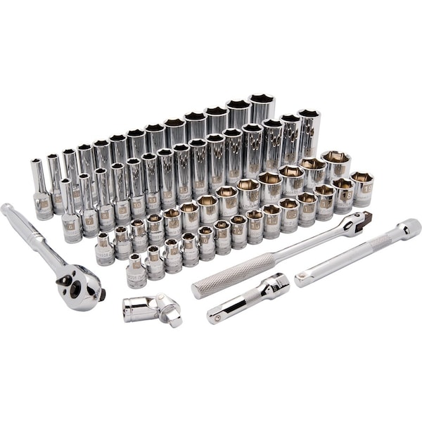 Dynamic 3/8" Dr 60Pcs 6 Pt, Std/Deep, SAE/Metric Socket Set, 1/4"-1", 6mm-20mm - D010012