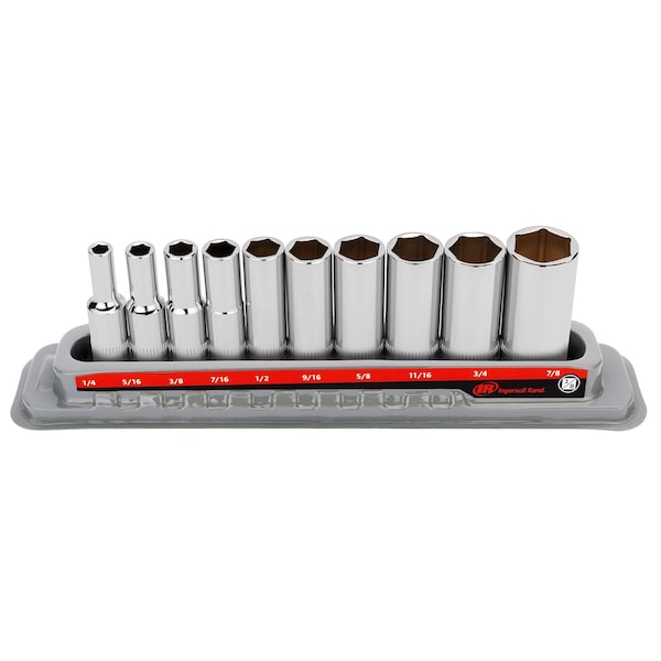 Ingersoll-Rand 10 Piece 3/8 Inch Drive Deep Socket Set - SAE 6-Pt - 752050X