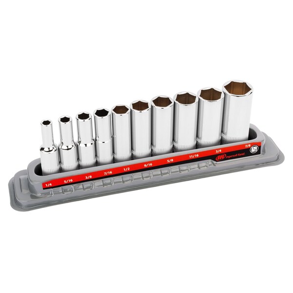 Ingersoll-Rand 10 Piece 3/8 Inch Drive Deep Socket Set - SAE 6-Pt - 752050X