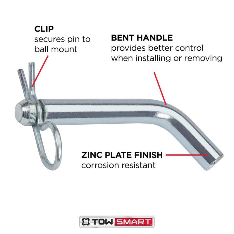 TowSmart Standard 5/8 in. dia Steel Bent Hitch Pin with Clip - Fits 2 in. x 2 in. Hitch Receivers - 747M