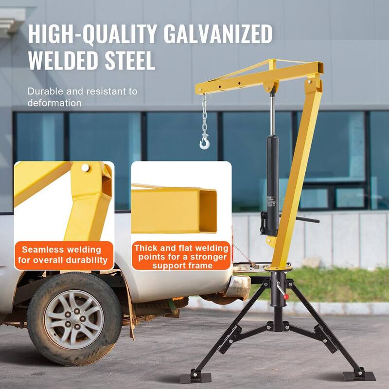 VEVOR Hydraulic Pickup Truck Crane 1000 lbs. Capacity 360° Swivel Hitch Mounted Crane for Lifting Goods in Construction - YYCZDJ1000LBSSO12V0