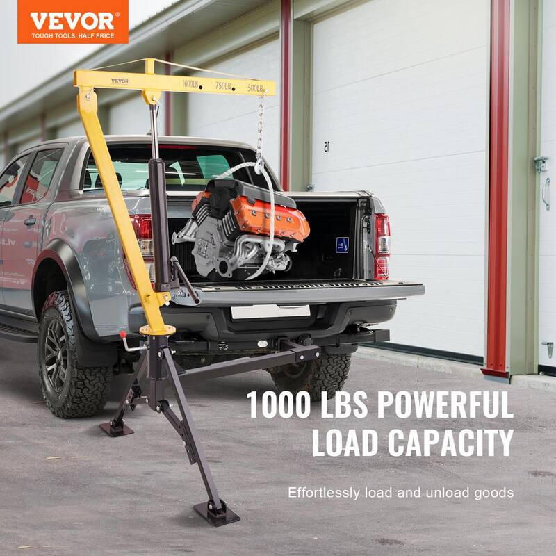 VEVOR Hydraulic Pickup Truck Crane 1000 lbs. Capacity 360° Swivel Hitch Mounted Crane for Lifting Goods in Construction - YYCZDJ1000LBSSO12V0