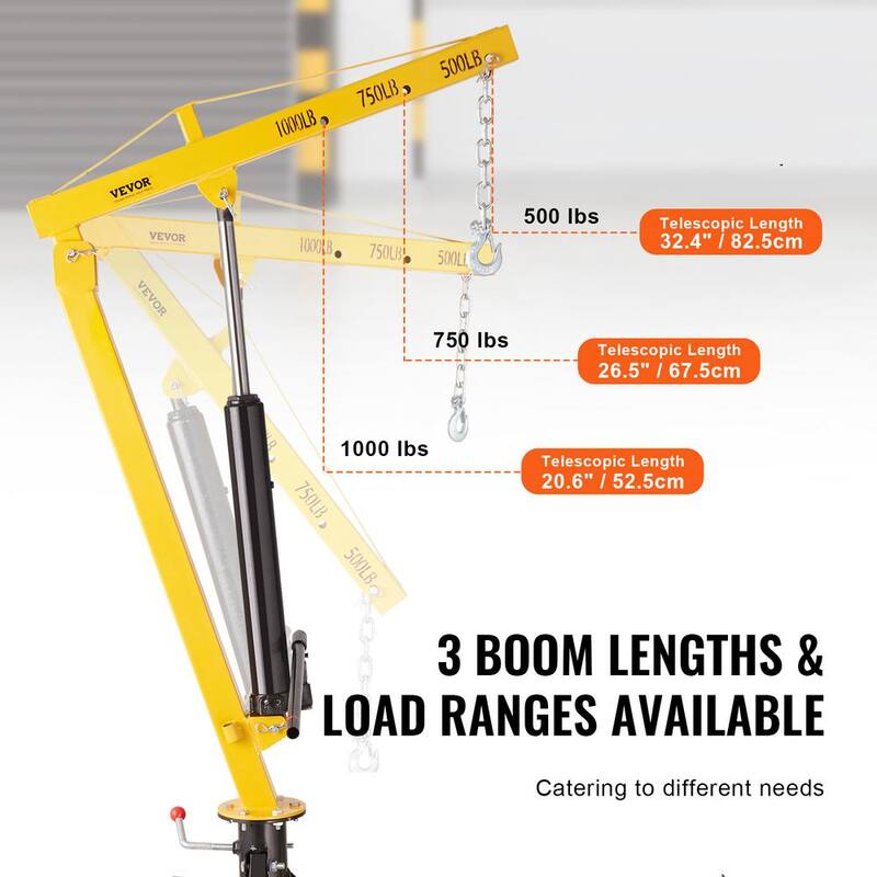 VEVOR Hydraulic Pickup Truck Crane 1000 lbs. Capacity 360° Swivel Hitch Mounted Crane for Lifting Goods in Construction - YYCZDJ1000LBSSO12V0