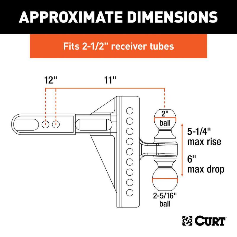 CURT Adjustable 6 in. Channel Mount Trailer Hitch with Dual Ball (2-1/2 in. Shank) 20,000 lbs.Capacity - 45902