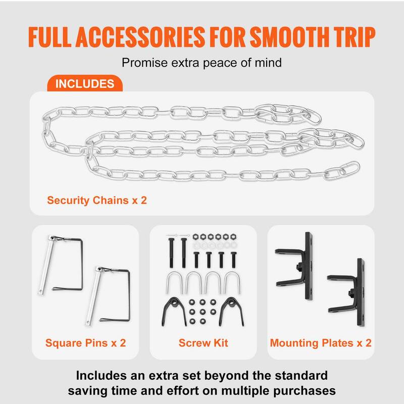 VEVOR Tow Bar 5,500 lbs. Towing Capacity with Chains Alloy Steel Bumper-Mounted Universal Towing Bar for 2 in. Ball Hitch - OHQLJB5500IB0C9B0V0