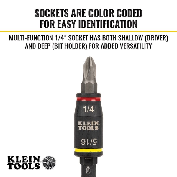 Klein Tools 3-in-1 Impact Flip Socket, 1/4-Inch, 5/16-Inch, 3-Inch Length - 32766