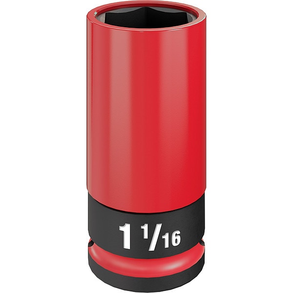 Milwaukee Tool 1/2 in Drive Lug Nut Wheel Socket 1 1/16 in Size, Deep Socket, Black Phosphate - 49-66-7815