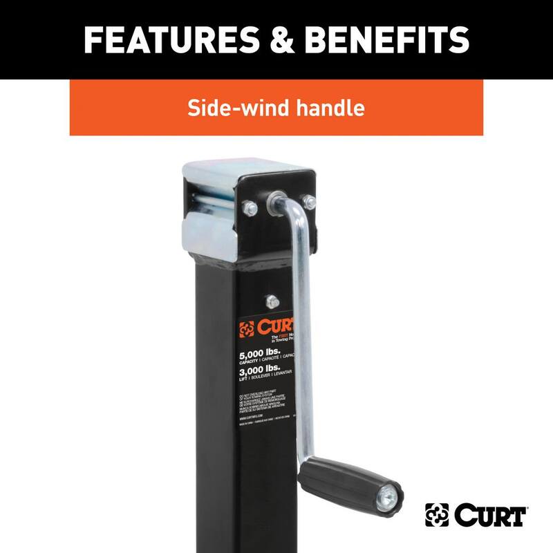 CURT Direct-Weld Square Jack with Side Handle (5,000 lbs., 15" Travel) - 28359