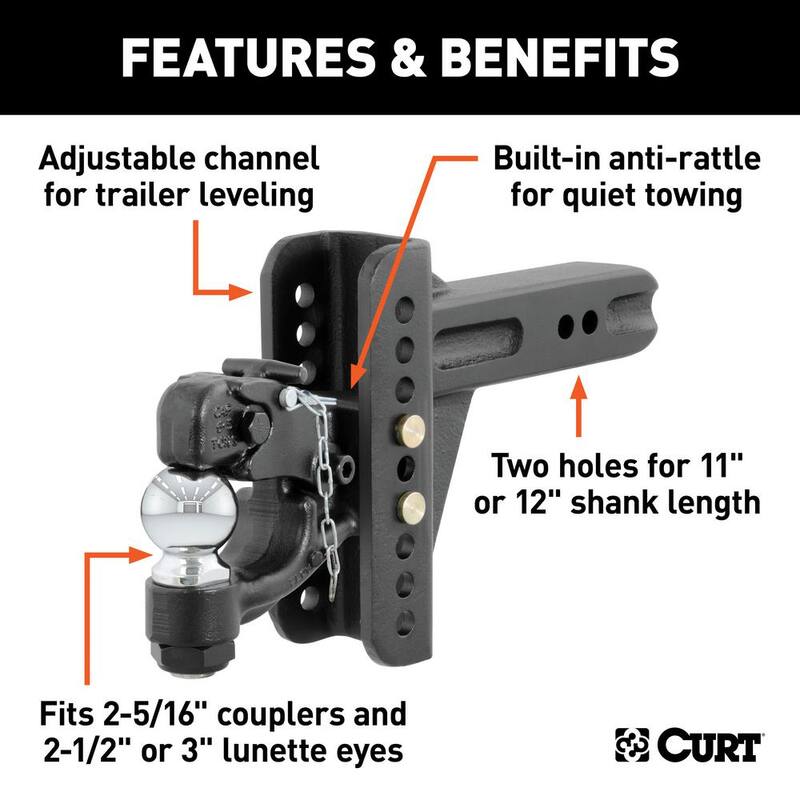 CURT 20,000 lbs. Adjustable Trailer Hitch Channel Mount Ball & Pintle Hook Combination with 2-5/16 in. Ball (2-1/2 in. Shank) - 45908
