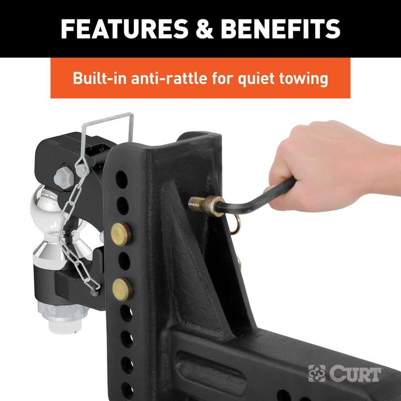 CURT 20,000 lbs. Adjustable Trailer Hitch Channel Mount Ball & Pintle Hook Combination with 2-5/16 in. Ball (2-1/2 in. Shank) - 45908