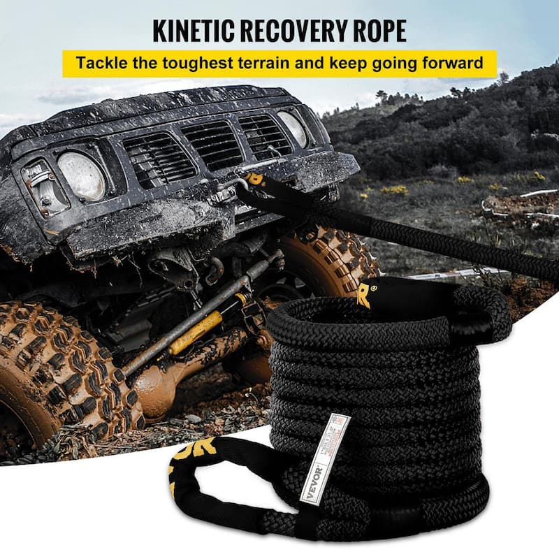 VEVOR 1 in. x 31.5 ft. Kinetic Recovery Energy Rope 33,500 lbs. Heavy Duty Tow Rope w/Carry Bag for Recovering Vehicles(Black) - JYSBHS3350025HLW9V0