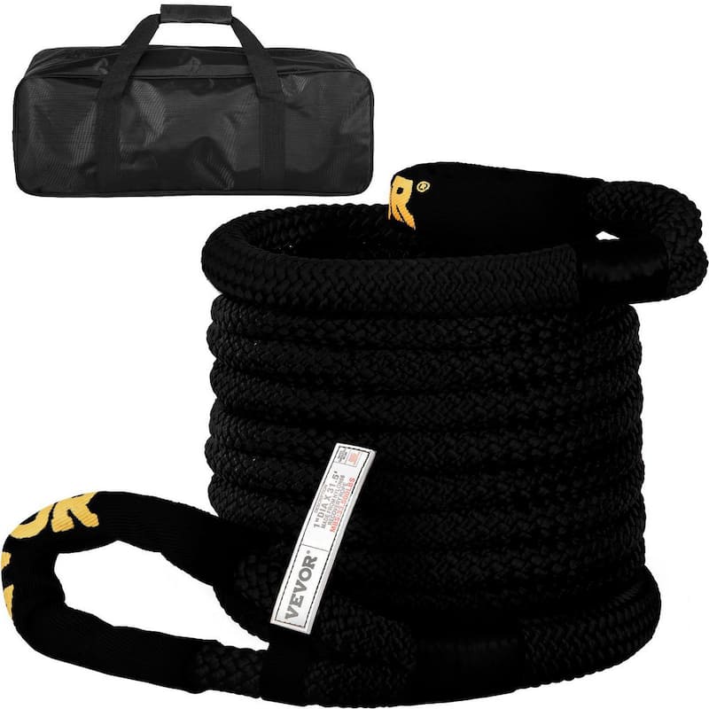 VEVOR 1 in. x 31.5 ft. Kinetic Recovery Energy Rope 33,500 lbs. Heavy Duty Tow Rope w/Carry Bag for Recovering Vehicles(Black) - JYSBHS3350025HLW9V0