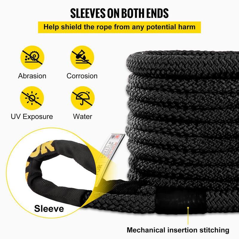 VEVOR 1 in. x 31.5 ft. Kinetic Recovery Energy Rope 33,500 lbs. Heavy Duty Tow Rope w/Carry Bag for Recovering Vehicles(Black) - JYSBHS3350025HLW9V0
