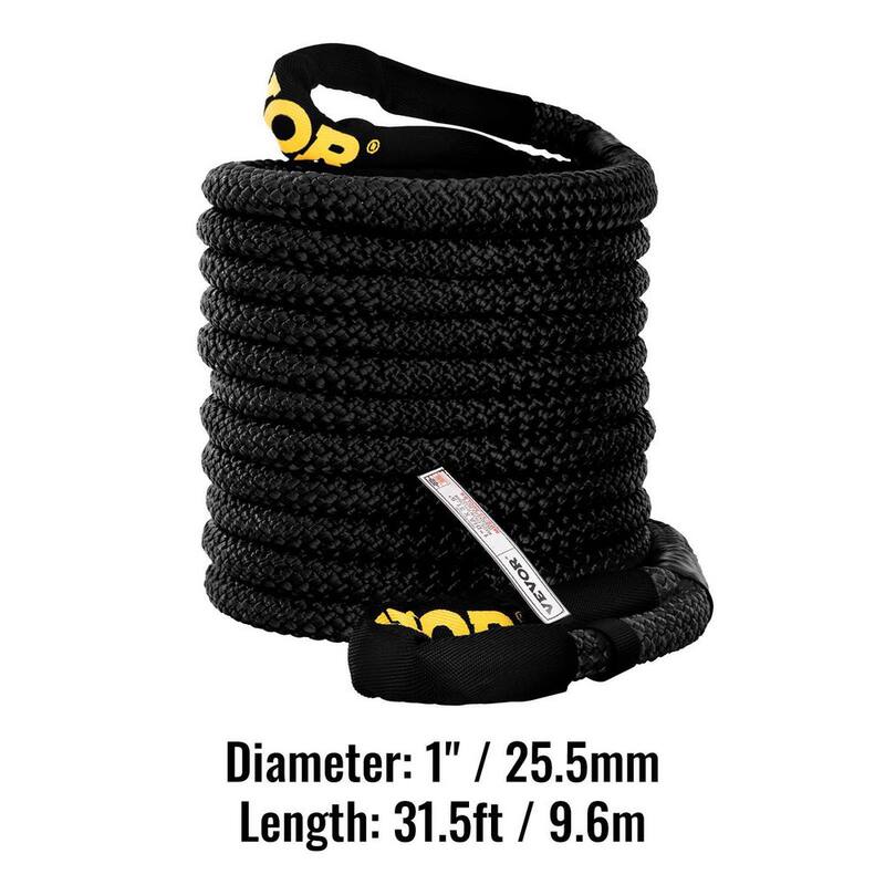 VEVOR 1 in. x 31.5 ft. Kinetic Recovery Energy Rope 33,500 lbs. Heavy Duty Tow Rope w/Carry Bag for Recovering Vehicles(Black) - JYSBHS3350025HLW9V0