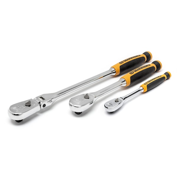 Gearwrench 3 Piece 1/4" & 3/8" Drive 90-Tooth Dual Material Teardrop Ratchet Set - 81203T