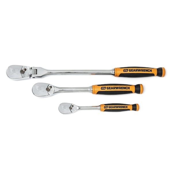 Gearwrench 3 Piece 1/4" & 3/8" Drive 90-Tooth Dual Material Teardrop Ratchet Set - 81203T