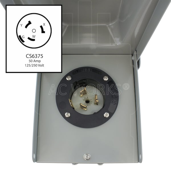 Ac Works 50A Locking 4-Wire CS6375/ SS2-50 Heavy-Duty Transfer Switch Inlet Box - ASINSS2PBX