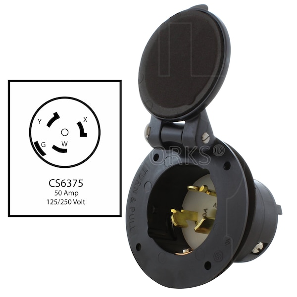 Ac Works 50 Amp 125/250 Volt Power Input Inlet with Front Cover - CS6375-FC