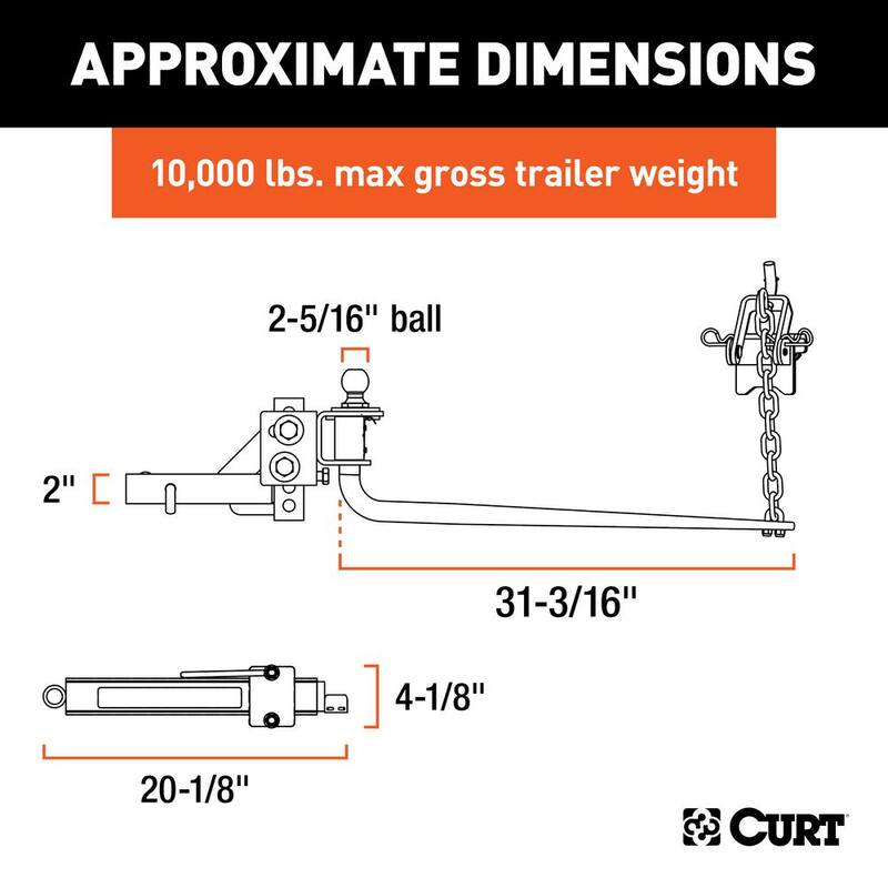 CURT MV Round Bar Weight Distribution Hitch Kit, 2 in., Universal (8K - 10K lbs., 31-3/16 in. Bars) - 17062