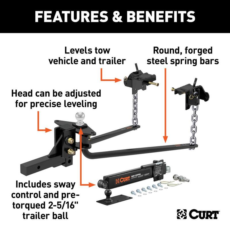 CURT MV Round Bar Weight Distribution Hitch Kit, 2 in., Universal (8K - 10K lbs., 31-3/16 in. Bars) - 17062
