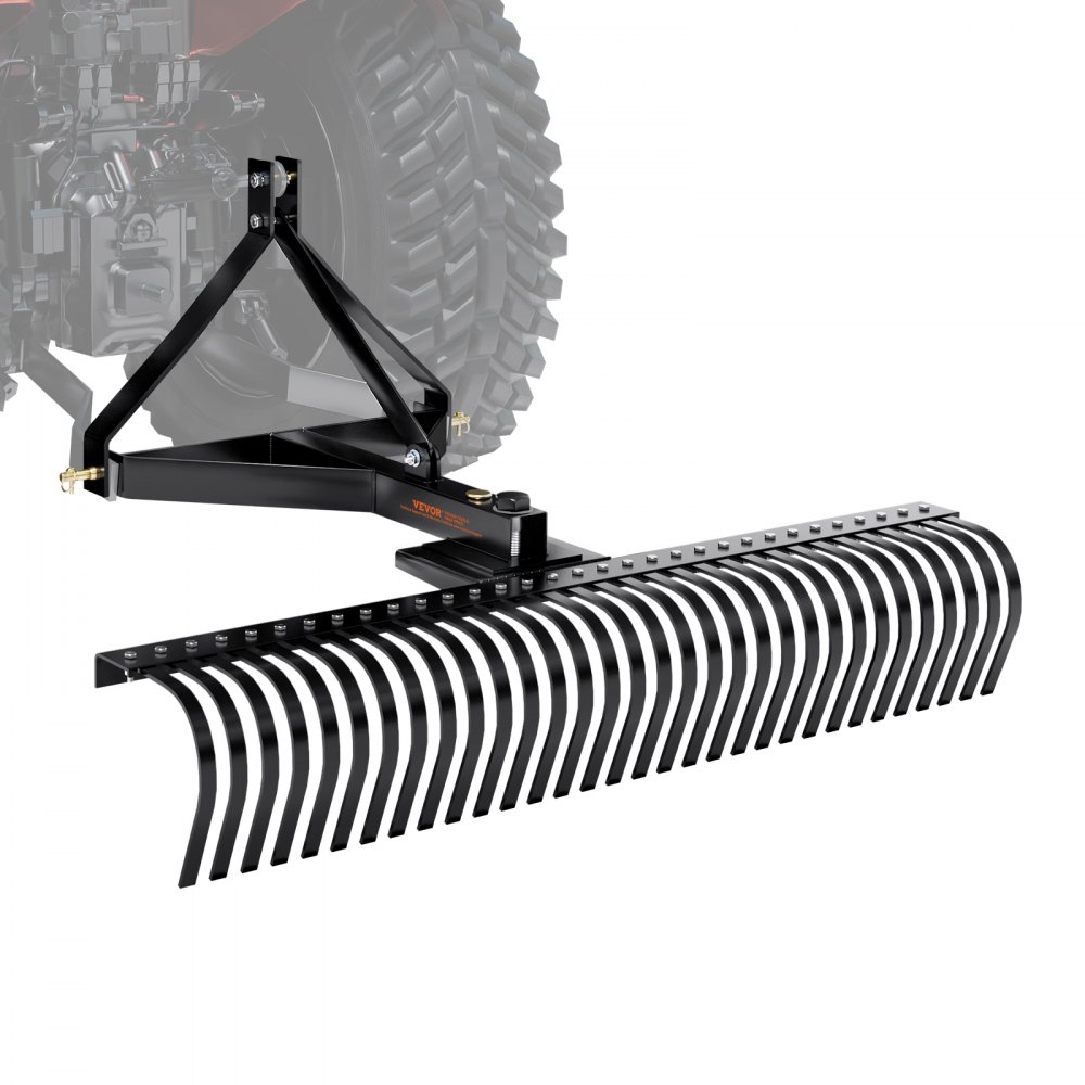 VEVOR Pull-Behind Thatch Remover, 60" Width, Equipped with 32 Durable Steel Prongs, Tractor-Compatible 3-Point Hitch Garden Rake, Ideal for Soil Preparation and Grass Maintenance - ZXSCJ60DSDLJO9Q9JV0