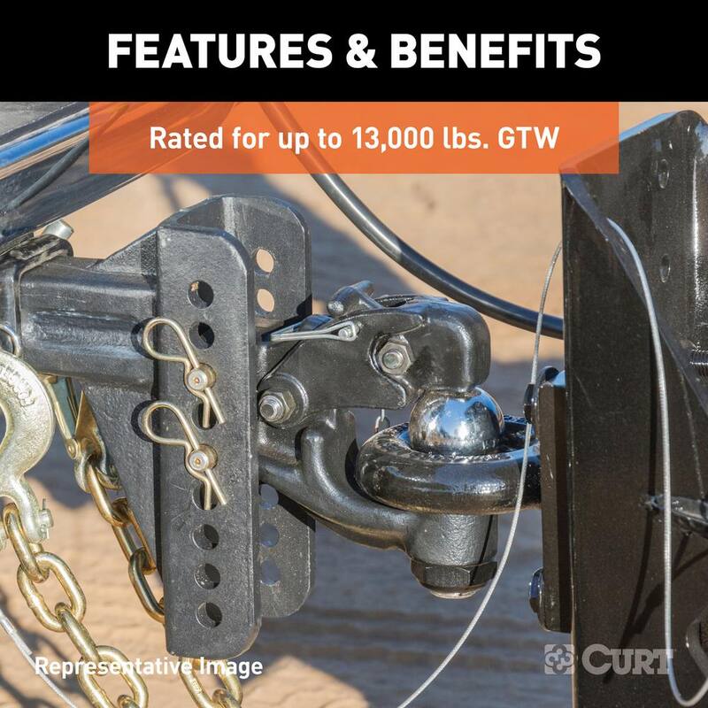 CURT 13,000 lbs. Adjustable Trailer Hitch Channel Mount Ball & Pintle Hook Combination with 2-5/16 in. Ball (2 in. Shank) - 45907