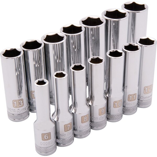Dynamic Tools 3/8" Drive 14 Piece 6 Point, Deep Metric Socket Set, 6mm - 19mm - D010005