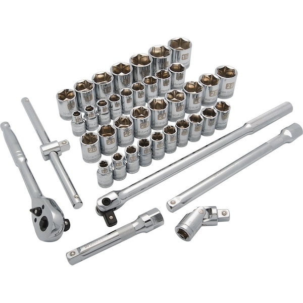 Dynamic 1/2" Dr 41Pcs 6 Pt Std, SAE/Metric Socket Set, 3/8"-1-5/16", 10mm-28mm - D018010